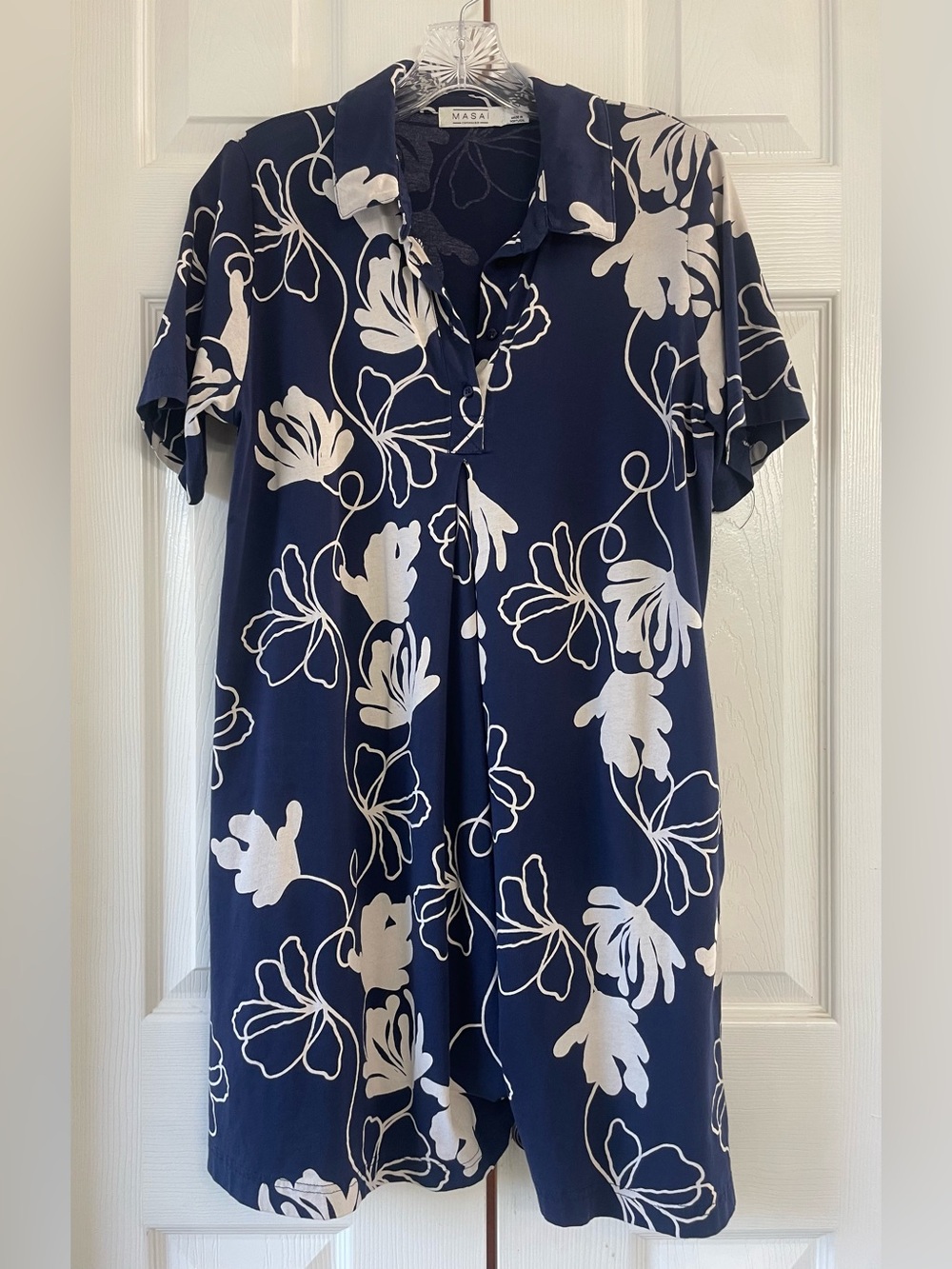 Masai Copenhagen Navy Floral Collared Shirt Dress | Size M | Made in Portugal